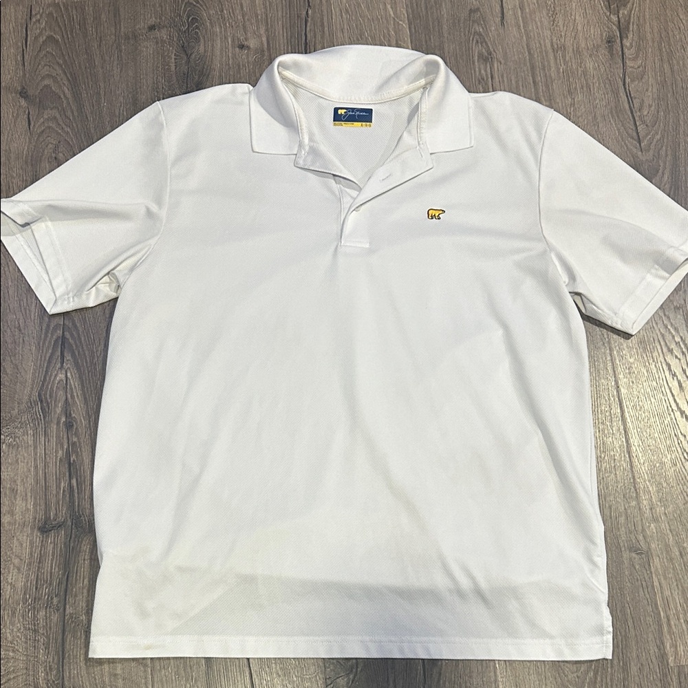 White Polo Shirt with Gold Logo